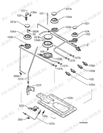 Взрыв-схема плиты (духовки) Zanussi ZCG6650TW - Схема узла Functional parts 267